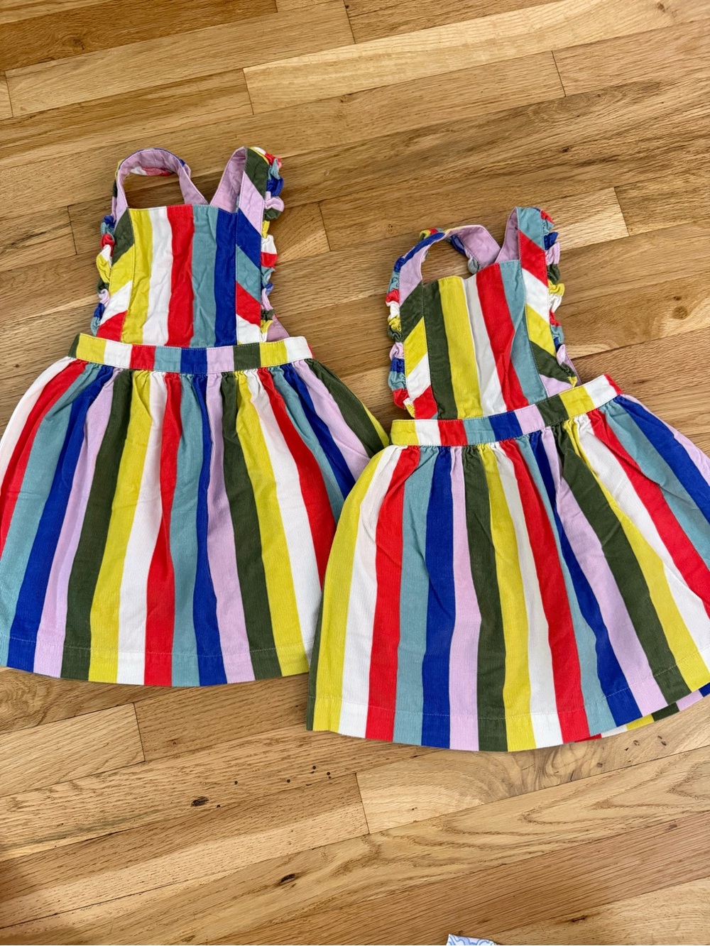 Kids Rainbow Stripe Pinafore Dresses- Multicolor